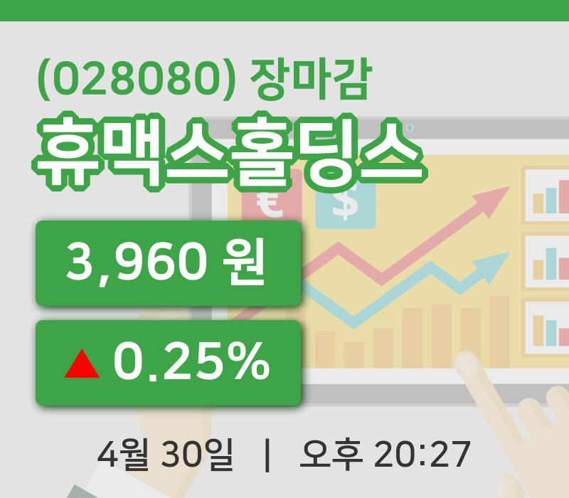 코스닥정리휴맥스홀딩스 30일 3,960원 마감...