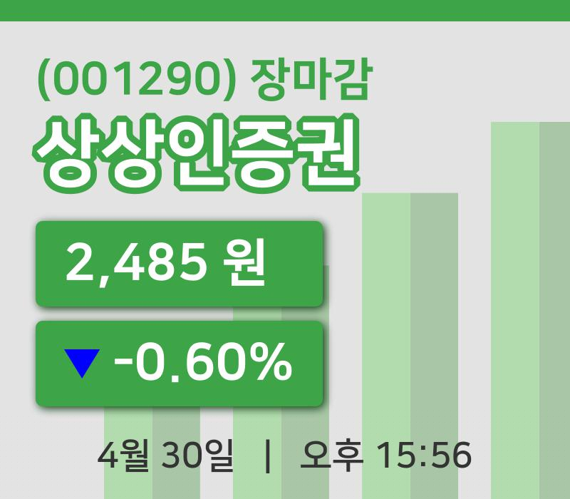 코스피정리상상인증권 30일 2,485원 장 마쳐그래프분석