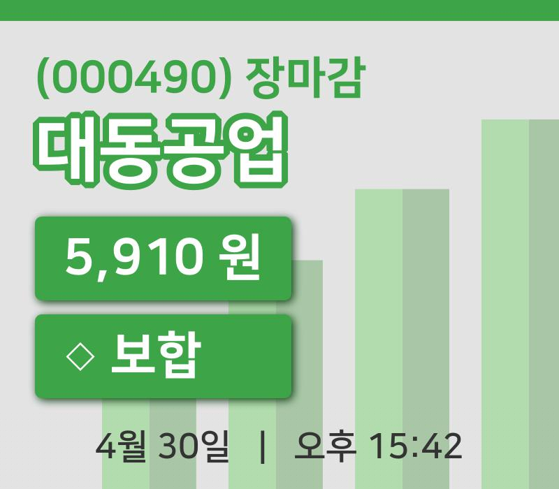 코스피마감증시대동공업 30일 5,910원 마감