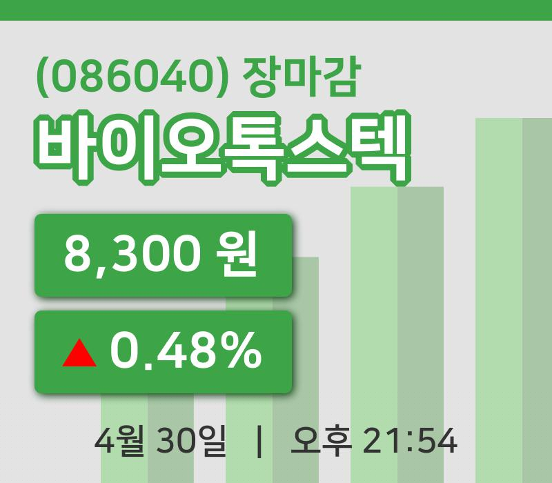 코스닥정리바이오톡스텍 30일 8,300원 장종료...