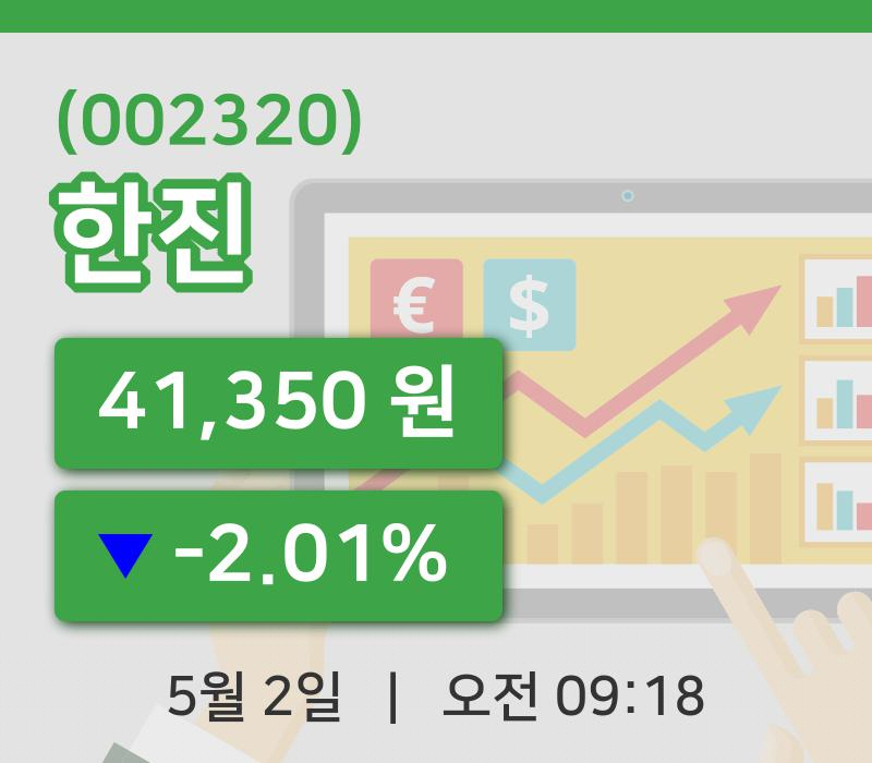 [한진주가] 2일 9시 18분 현재 41,350원