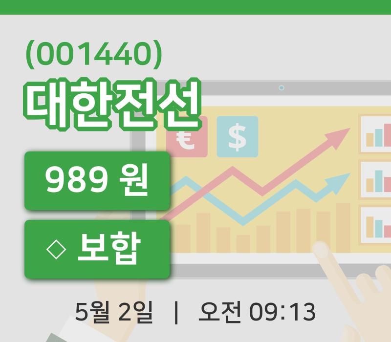 [대한전선주가] 2일 9시 13분 현재 989원