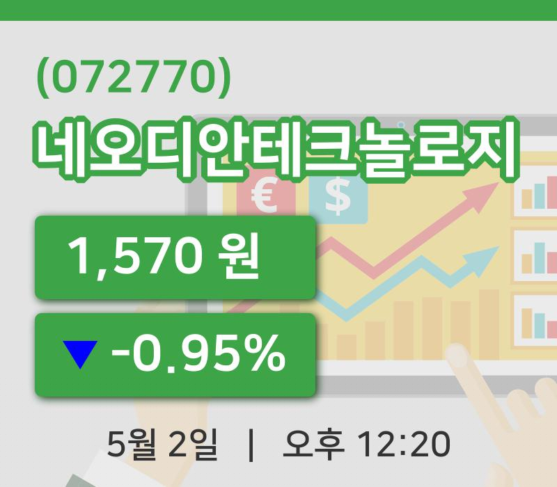 [네오디안테크놀로지주가] 2일 12시 20분 현재 1,570원
