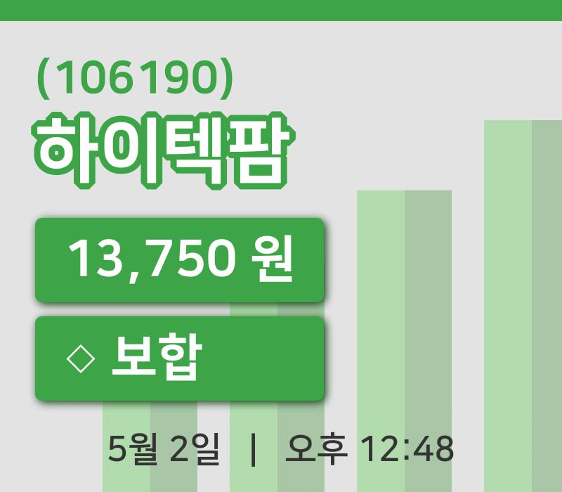 [하이텍팜주가] 12시 48분 현재 13,750원