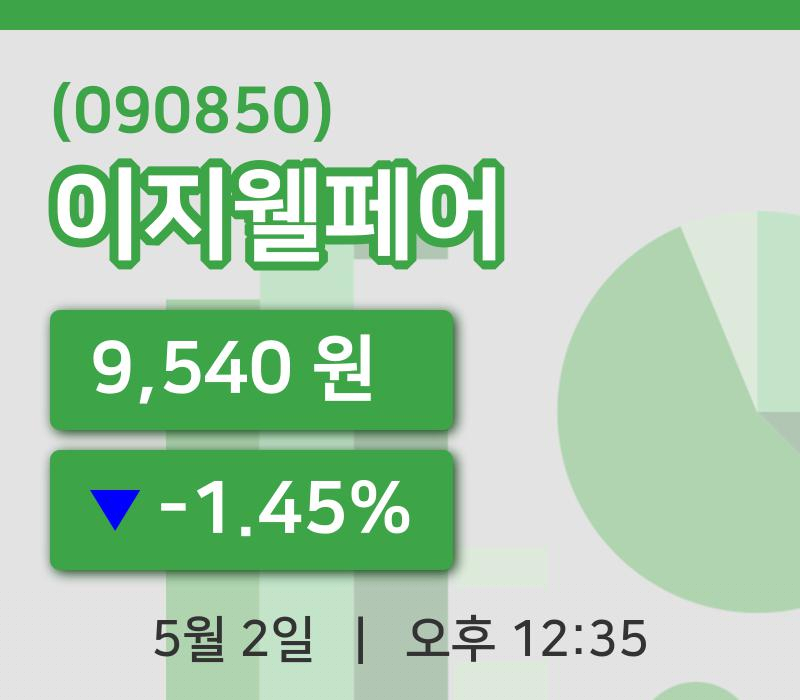 [이지웰페어주가] 2일 12시 35분 현재 9,540원