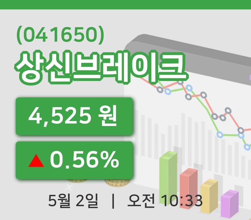 [상신브레이크주가] 2일 10시 33분 현재 4,525원