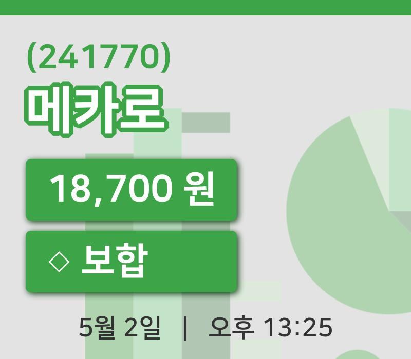 [메카로주가] 13시 25분 현재 18,700원