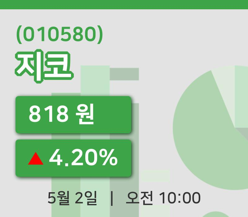 [지코주가] 2일 10시 00분 현재 818원