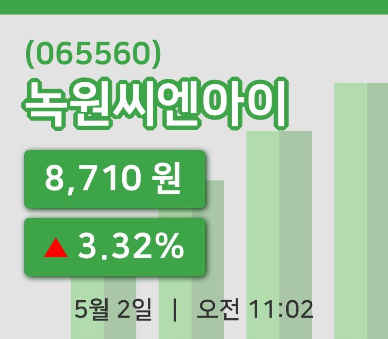 [녹원씨엔아이주가] 2일 이시각 현재  8,710원