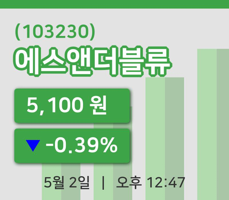 [에스앤더블류주가] 12시 47분 현재 5,100원