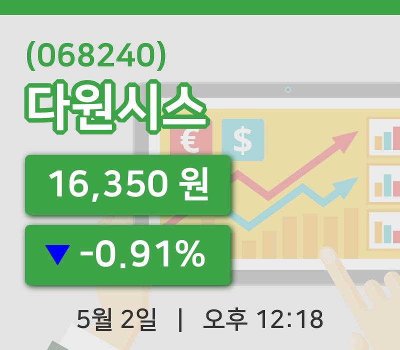 [다원시스주가] 12시 18분 현재 16,350원