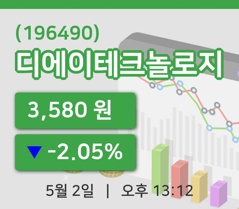 [디에이테크놀로지주가] 2일 이시각 현재  3,580원