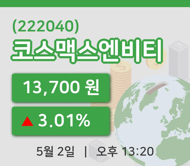 [코스맥스엔비티주가] 13시 20분 현재 13,700원