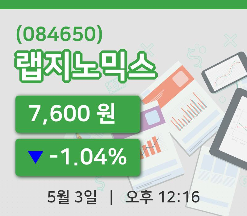 [랩지노믹스주가] 3일 12시 16분 현재 7,600원