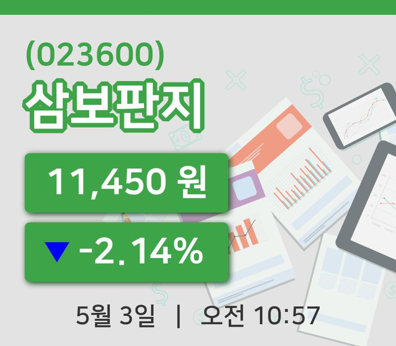 [삼보판지주가] 10시 57분 현재 11,450원