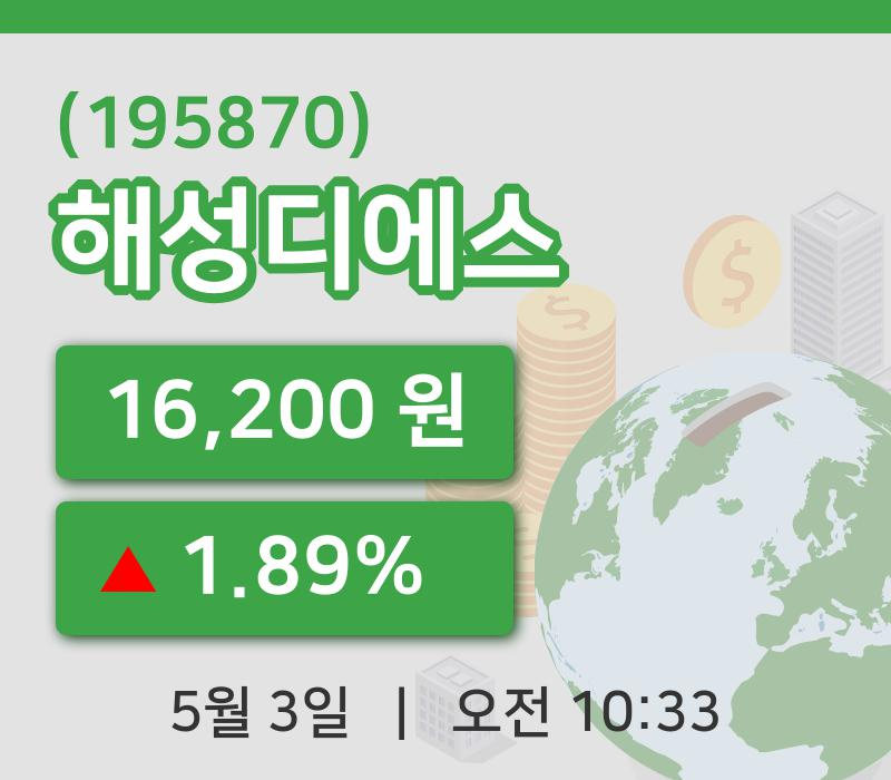 [해성디에스주가] 10시 33분 현재 16,200원
