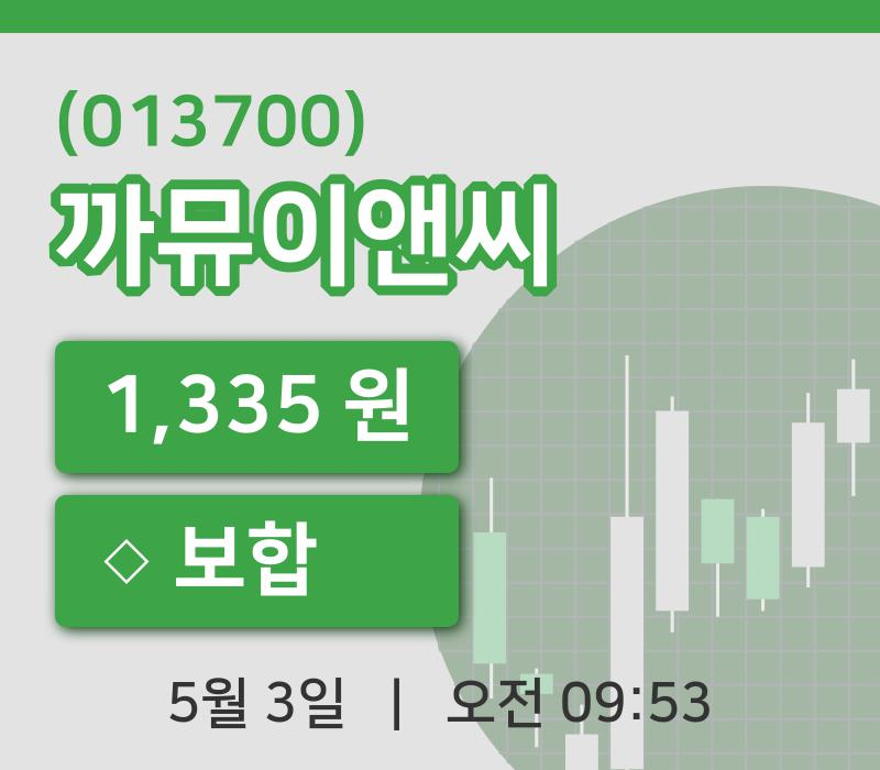 [까뮤이앤씨주가] 3일 이시각 현재  1,335원