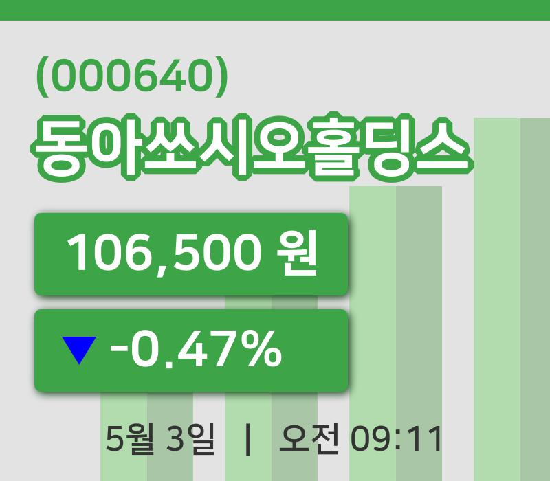 [동아쏘시오홀딩스주가] 3일 9시 11분 현재 106,500원