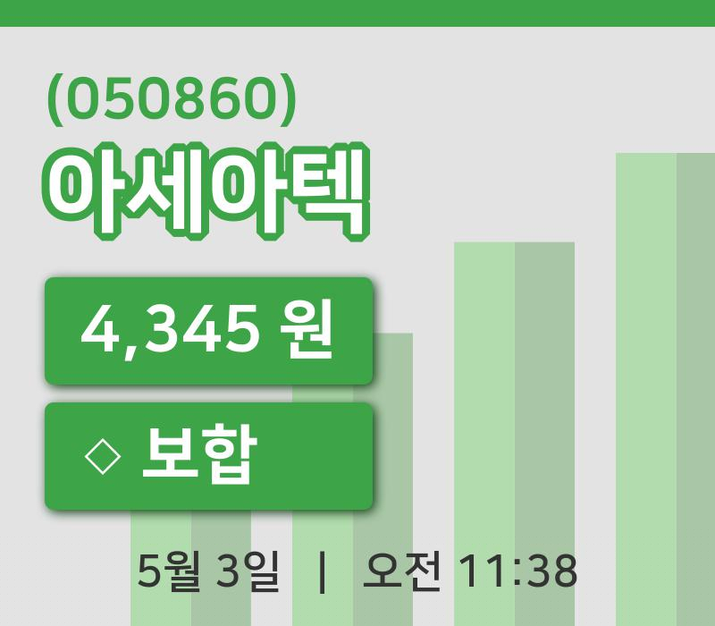 [아세아텍주가] 3일 11시 38분 현재 4,345원