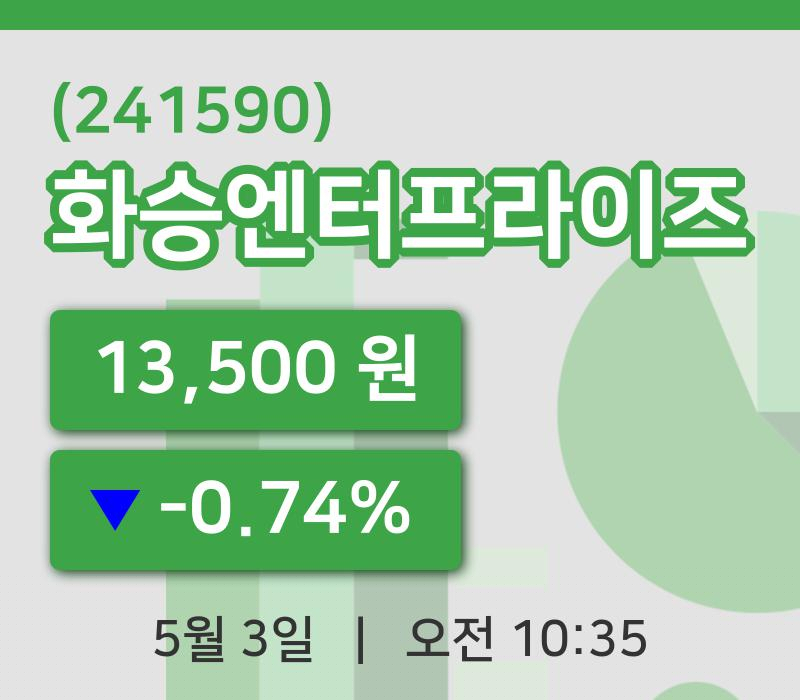 [화승엔터프라이즈주가] 3일 이시각 현재  13,500원