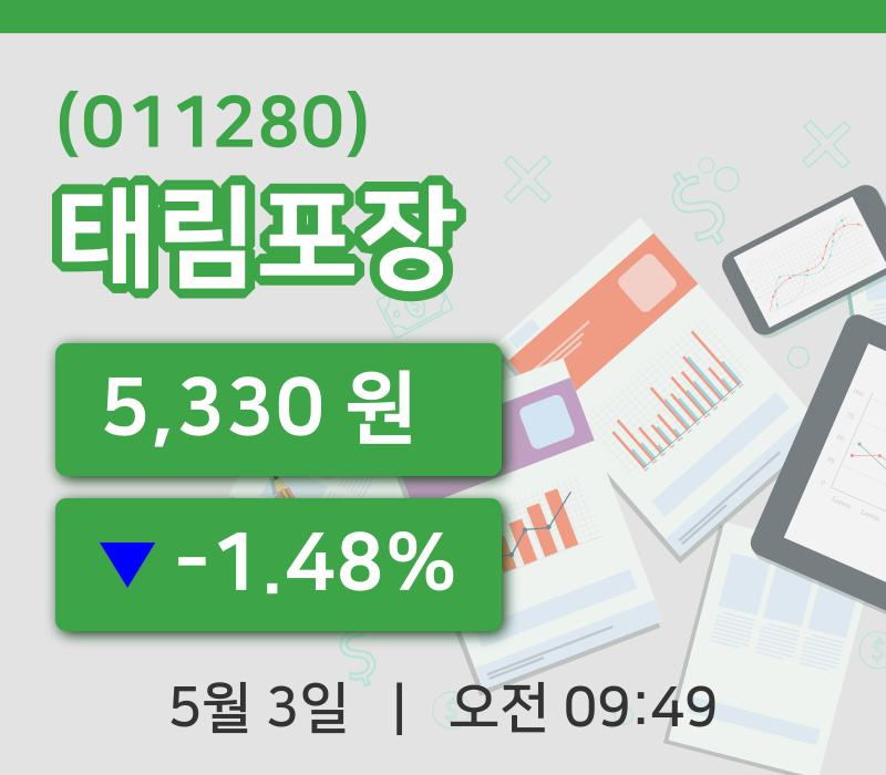 [태림포장주가] 9시 49분 현재 5,330원