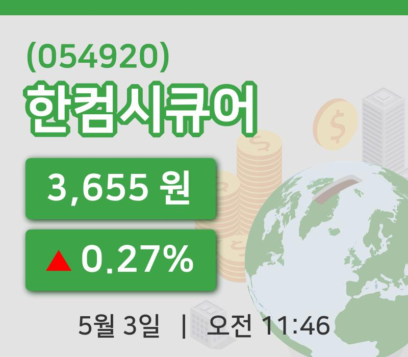 [한컴시큐어주가] 11시 46분 현재 3,655원