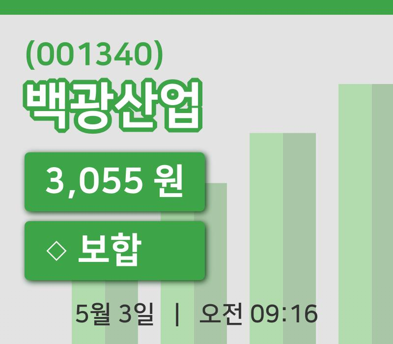 [백광산업주가] 9시 16분 현재 3,055원