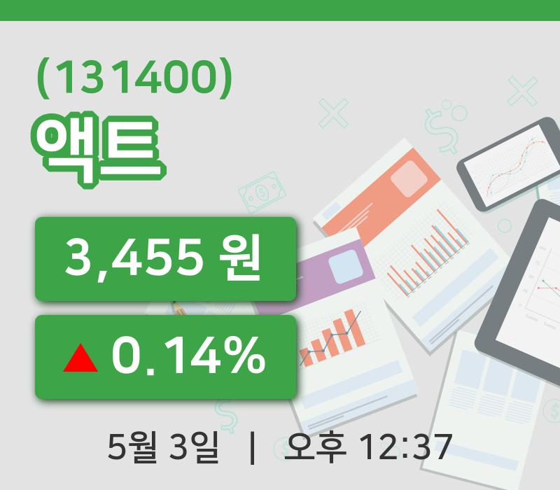 [액트주가] 12시 37분 현재 3,455원