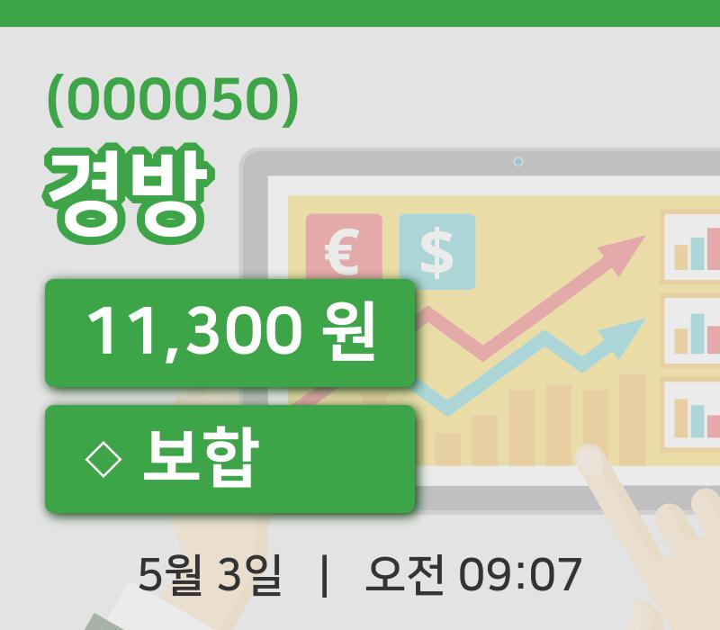 [경방주가] 9시 07분 현재 11,300원