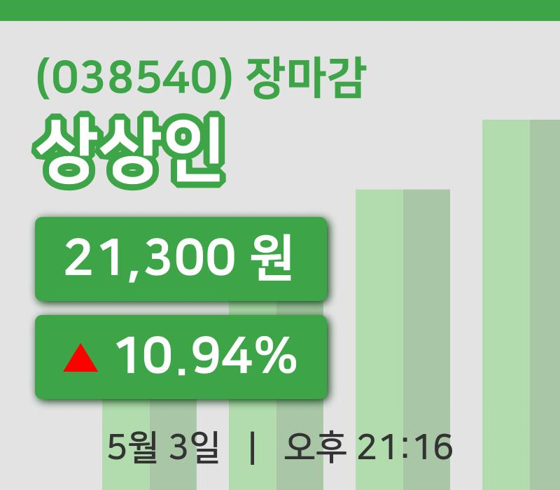 코스닥마감증시상상인 3일 21,300원 장종료그래프종합통계