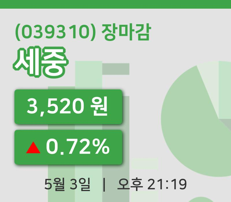 마감증시보고세중 3일 3,520원 장종료