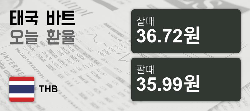 3일 태국 바트 살때 36.72원, 팔때 35.99원 -0.0%동일