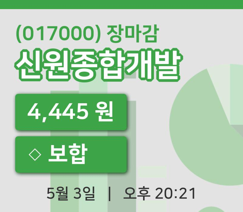 마감증시보고신원종합개발 3일 4,445원 장 마쳐...