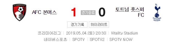 손흥민 퇴장, 본머스에 0-1 패배..토트넘도 눈물