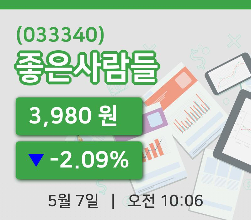 [좋은사람들주가] 7일 10시 06분 현재 3,980원