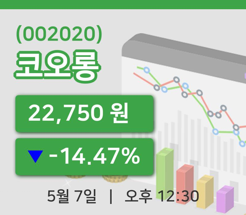 [코오롱주가] 12시 30분 현재 22,750원