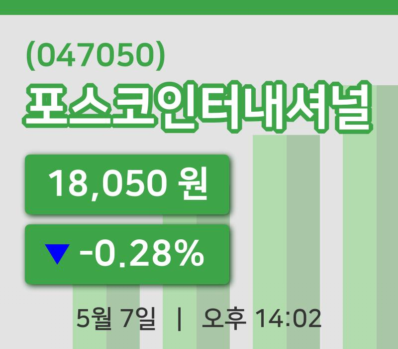 [포스코인터내셔널주가] 14시 02분 현재 18,050원