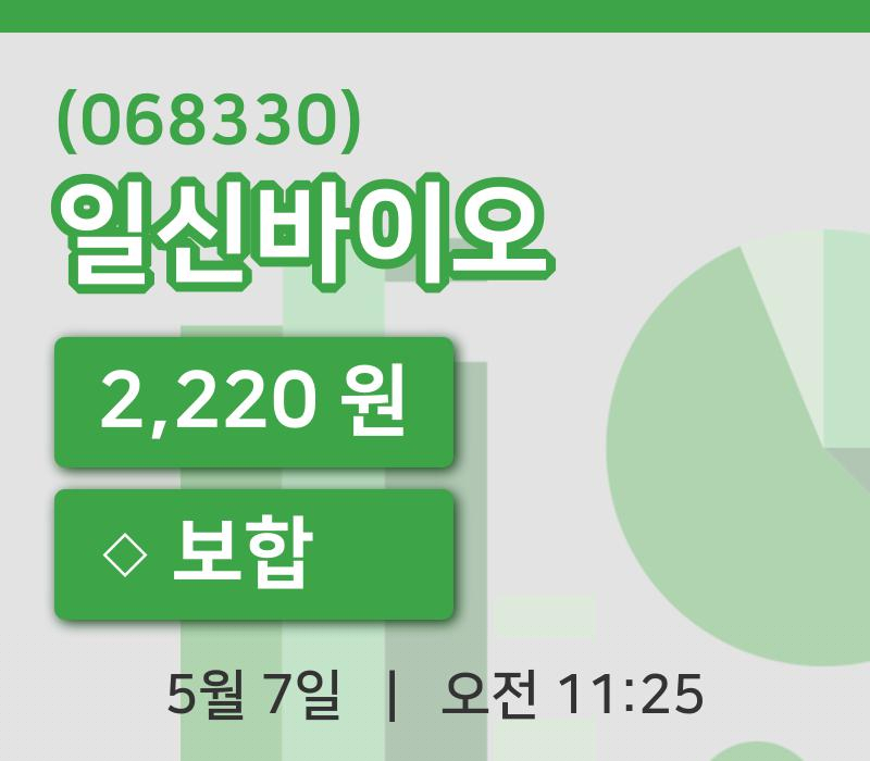 [일신바이오주가] 7일 이시각 현재  2,220원
