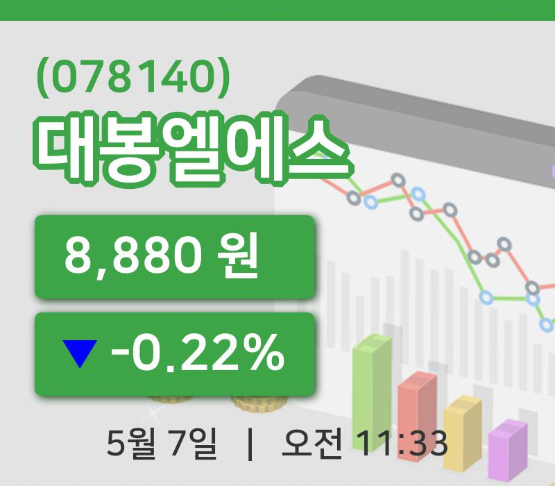 [대봉엘에스주가] 7일 11시 33분 현재 8,880원