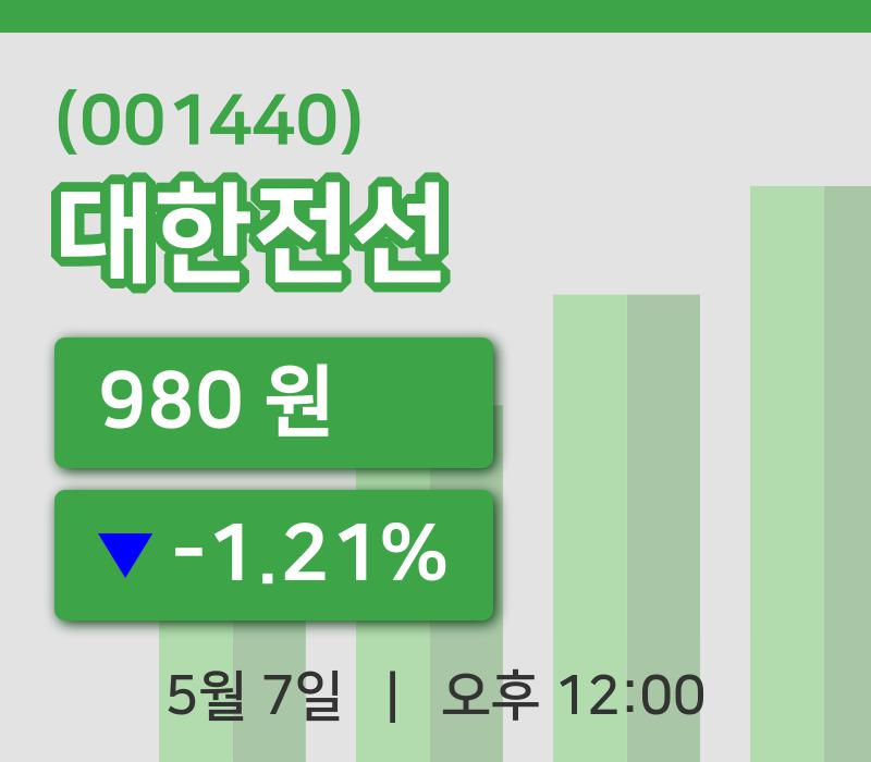 [대한전선주가] 7일 이시각 현재  980원