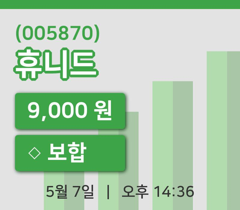 [휴니드주가] 14시 36분 현재 9,000원
