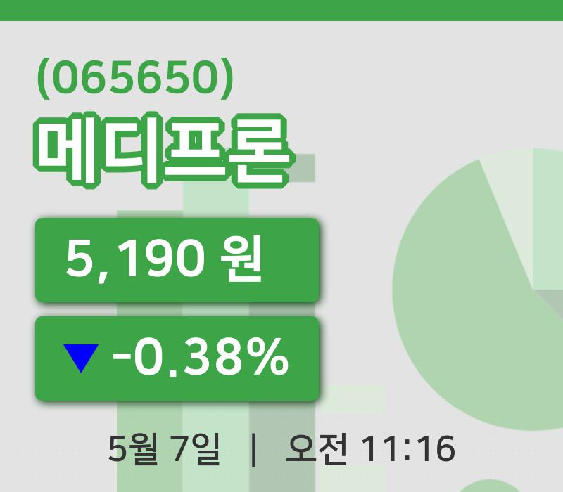 [메디프론주가] 11시 16분 현재 5,190원
