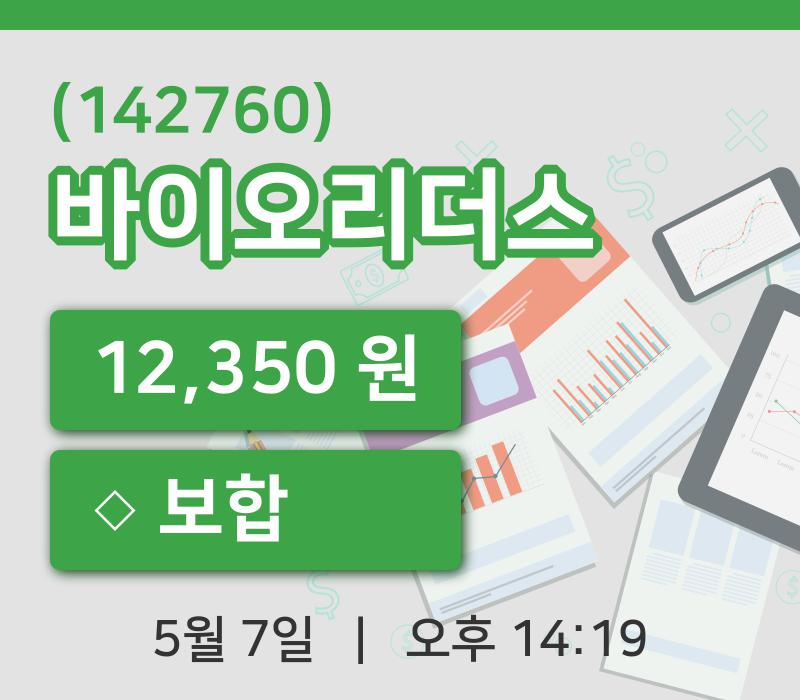 [바이오리더스주가] 7일 14시 19분 현재 12,350원