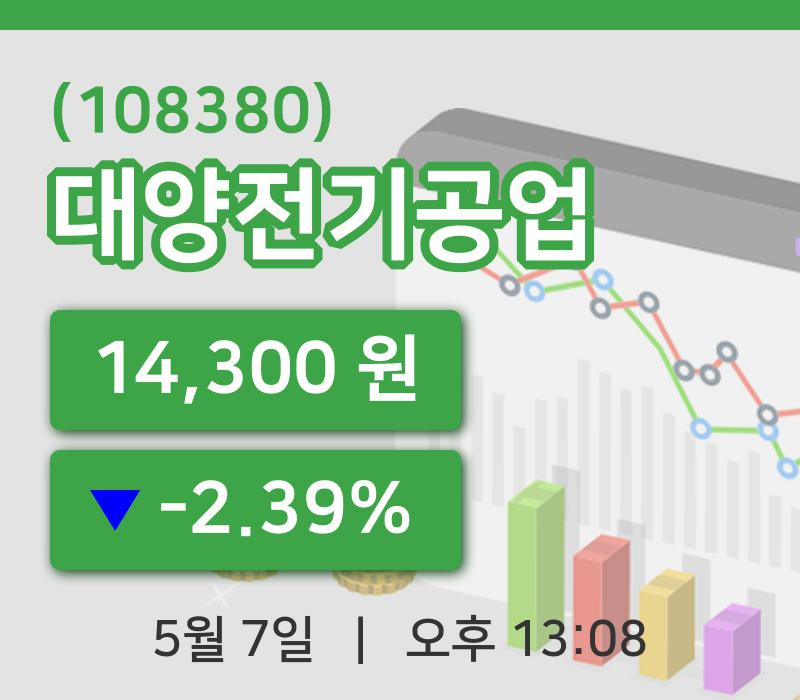 [대양전기공업주가] 7일 13시 08분 현재 14,300원