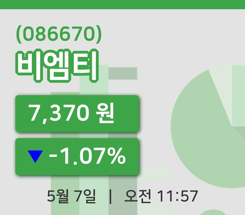 [비엠티주가] 11시 57분 현재 7,370원