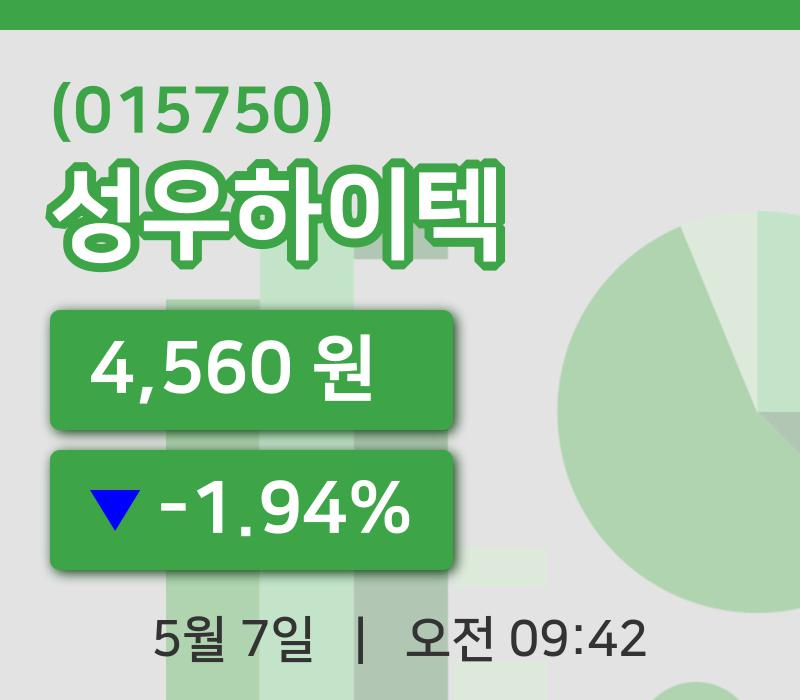 [성우하이텍주가] 7일 9시 42분 현재 4,560원