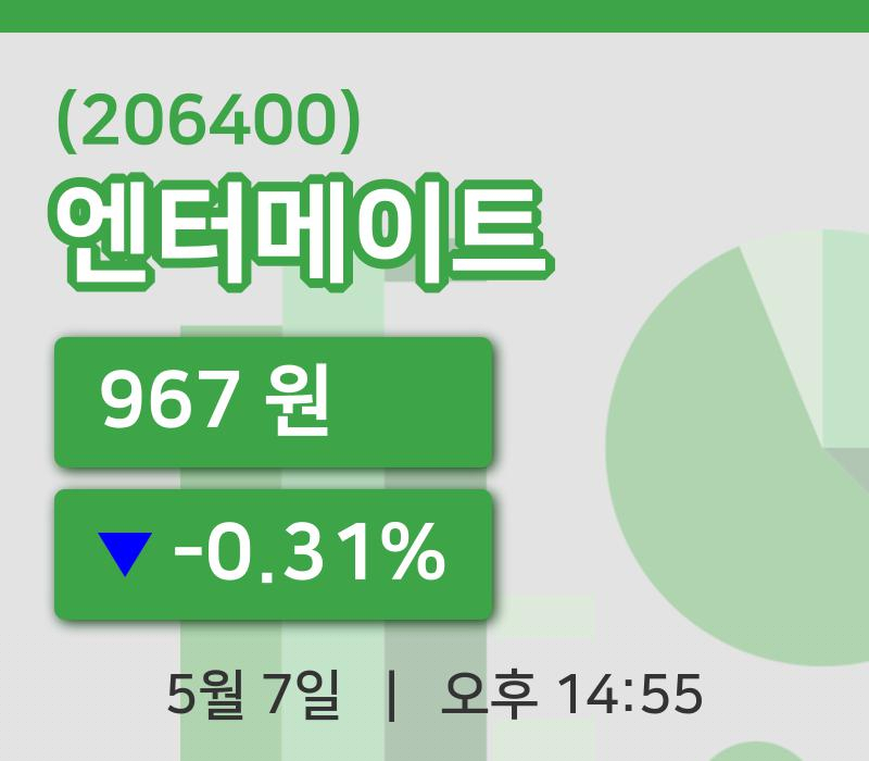 [엔터메이트주가] 14시 55분 현재 967원
