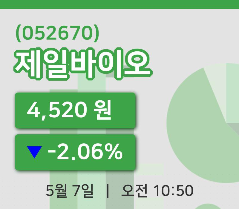 [제일바이오주가] 7일 이시각 현재  4,520원