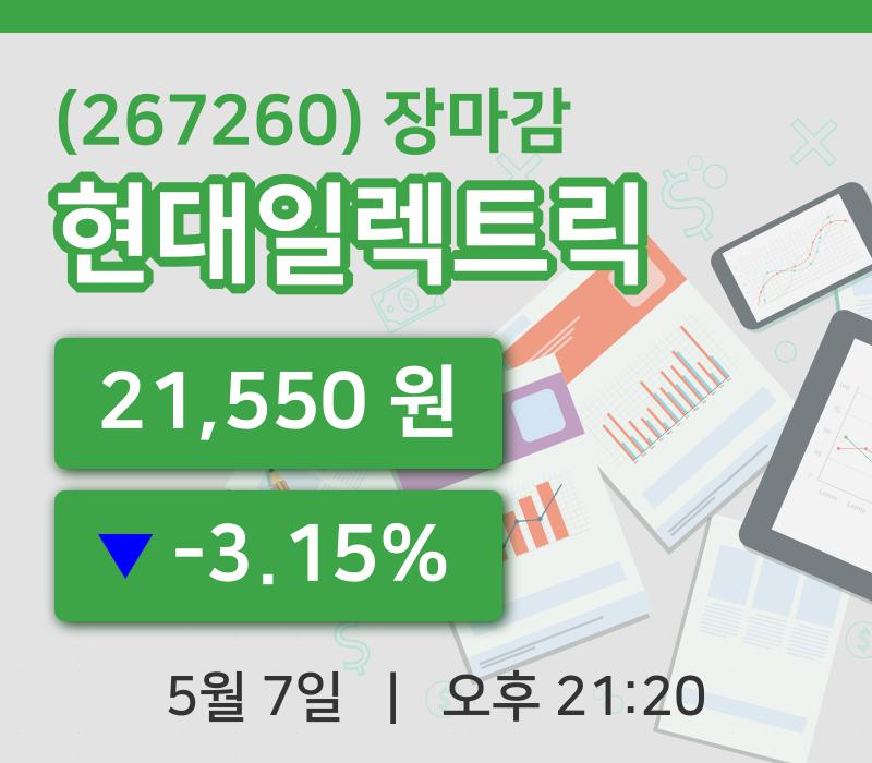 국내증시마감현대일렉트릭 7일 21,550원 마감