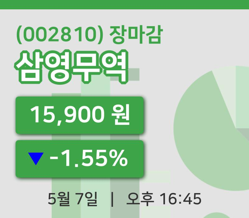 국내증시마감삼영무역 7일 15,900원 장종료...